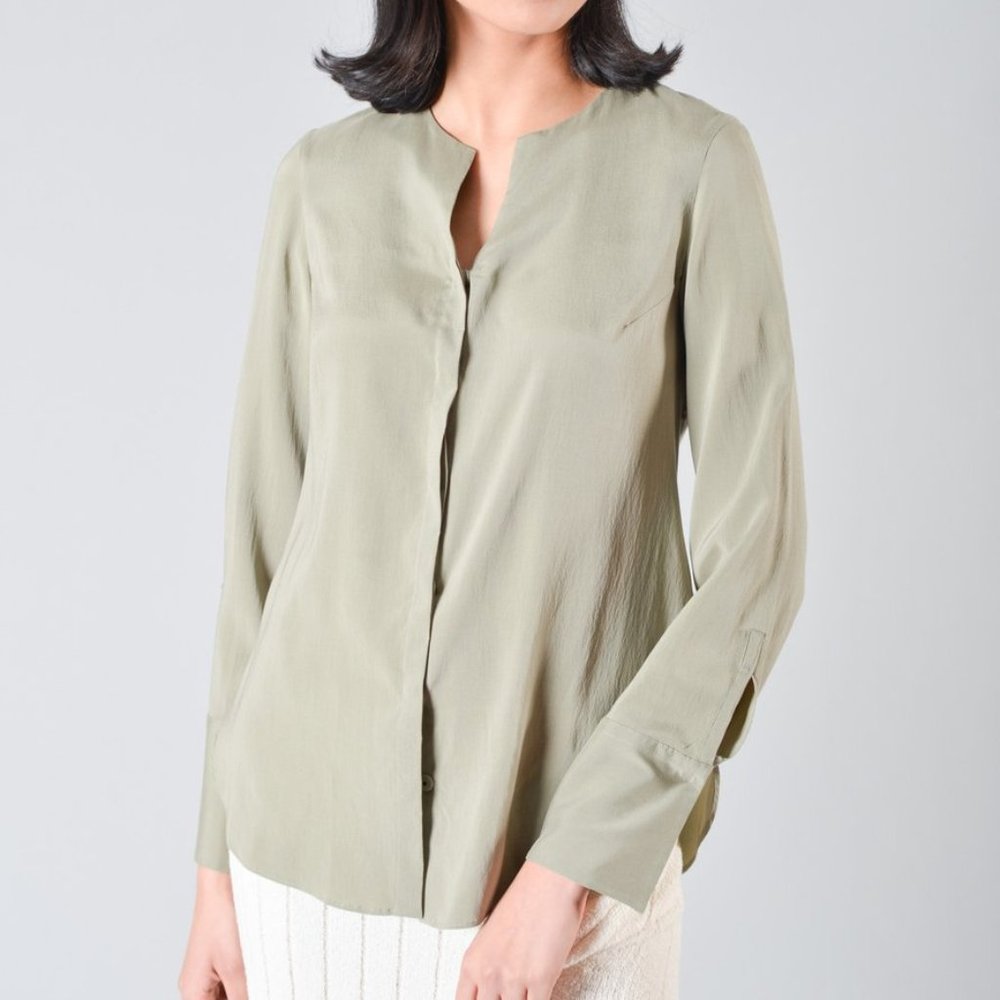 BRUNELLO CUCINELLI GREEN SILK DRESS SHIRT W/ JEWEL - Picture 2 of 7